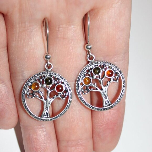 Sterling Silver Amber Tree Earrings - Picture 5 of 5